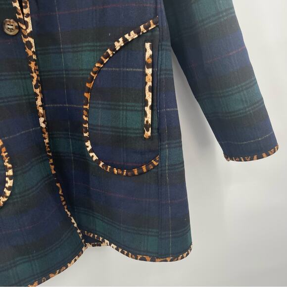 SOFT SURROUNDINGS Reversible Coat Size Small Plaid Leopard Black Wool Blend NWT - Picture 12 of 14